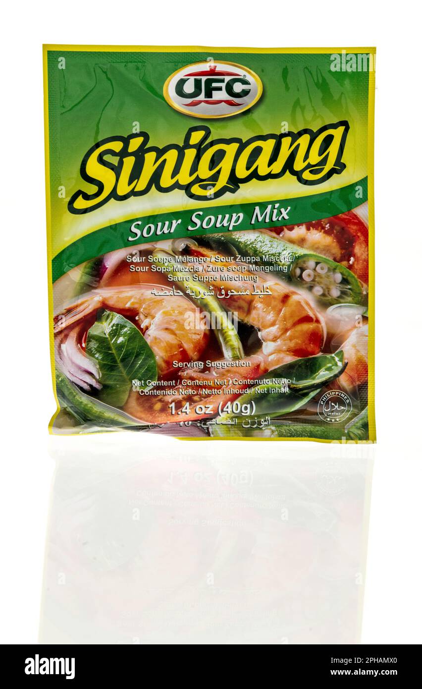 Winneconne, WI - 19 March 2023: A package of UFC sinigang sour soup mix on an isolated background. Stock Photo