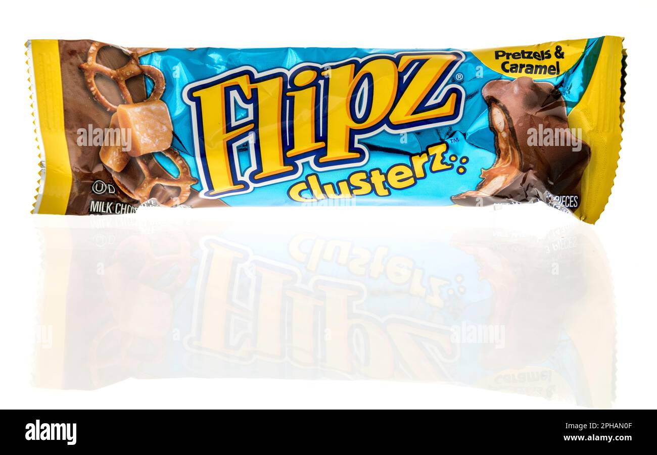 Winneconne, WI - 19 March 2023: A package of Flipz clusterz candy on an isolated background. Stock Photo