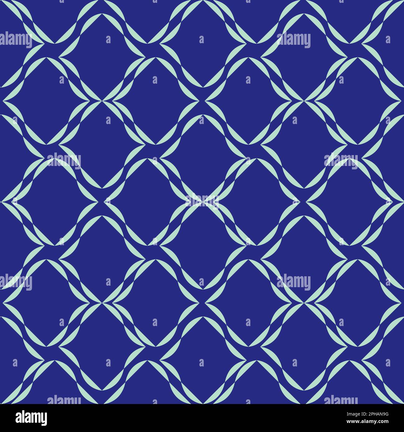 Abstract painterly lattice weave seamless vector pattern Interlocking woven background. Blue white grid wire net backdrop. Overlapping diagonal loops Stock Vector