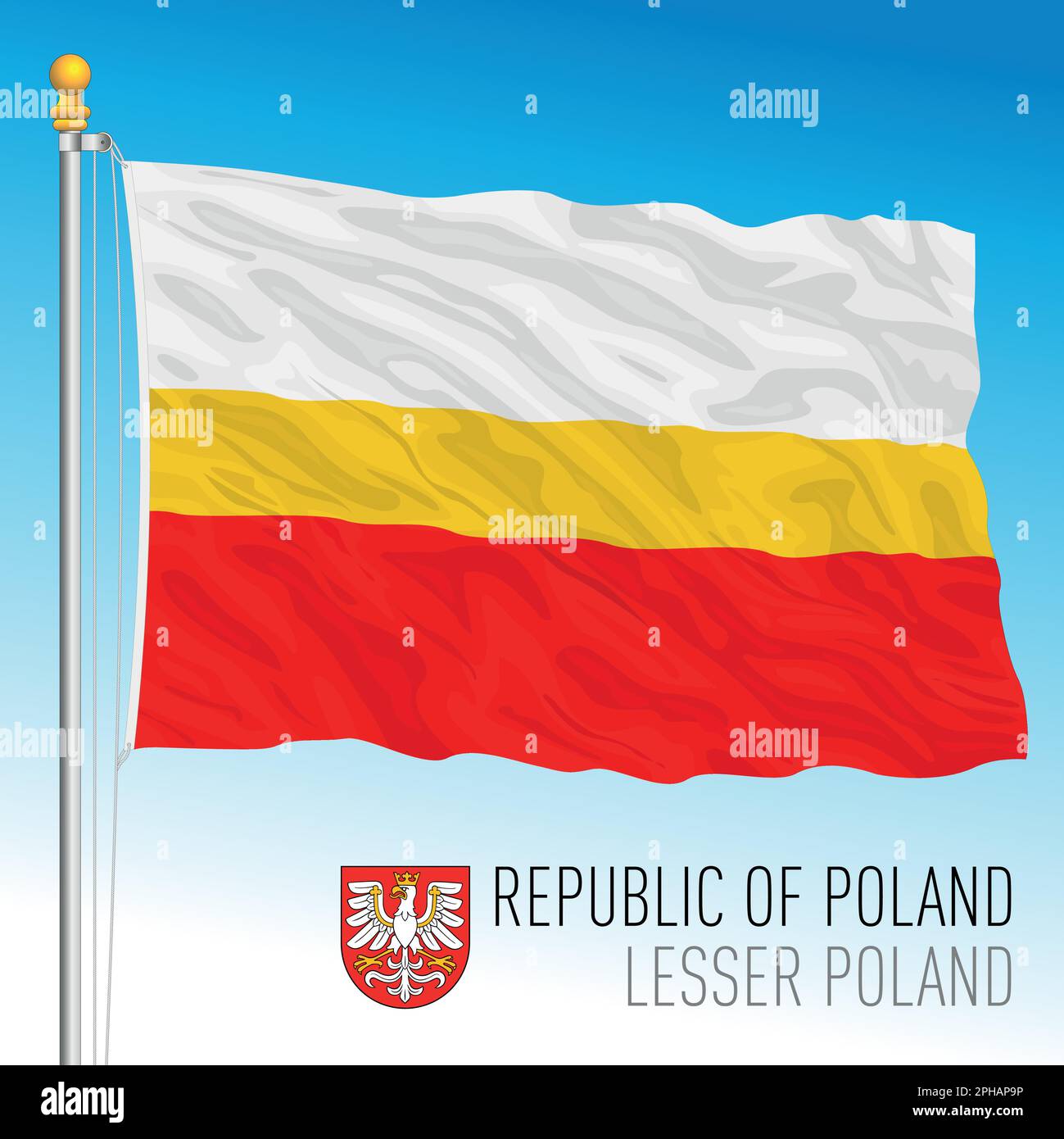 Lesser Poland regional flag and coat of arms, Republic of Poland, european country, vector illustration Stock Vector