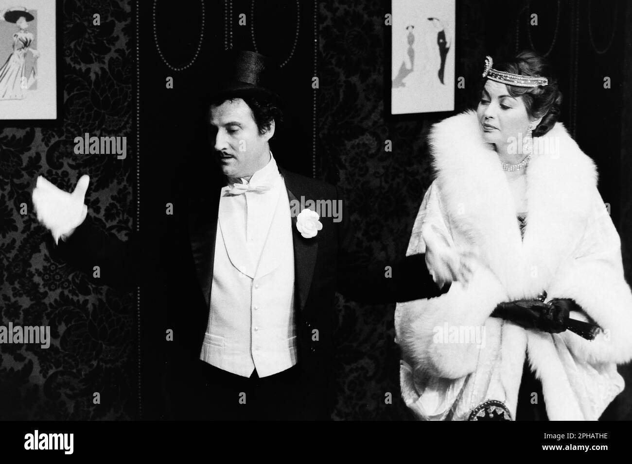Archives 80ies: French actors Daniel Prevost and Yolande Folliot, 'La Prise de Berg-op-Zoom', Celestins Theater, Lyon, France, 1985 Stock Photo