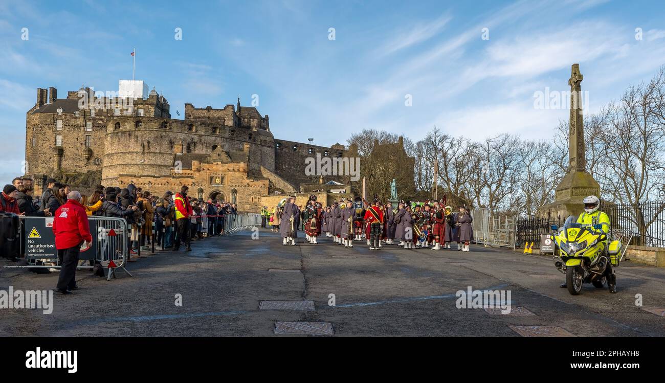 Pipe Band on the Esplanade of Edinburgh Castle getting ready for a