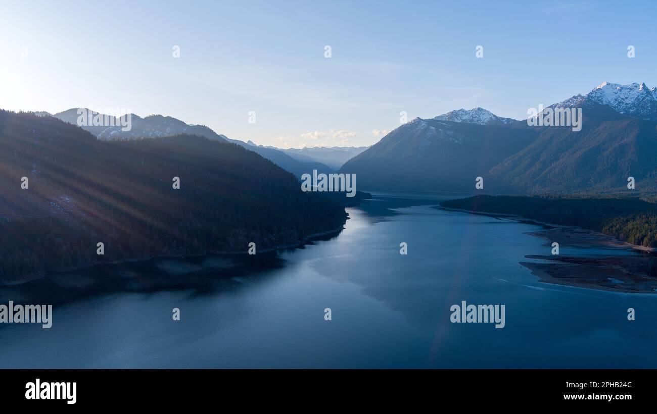 Lake Cushman and the Olympic Mountains at sunset Stock Photo Alamy