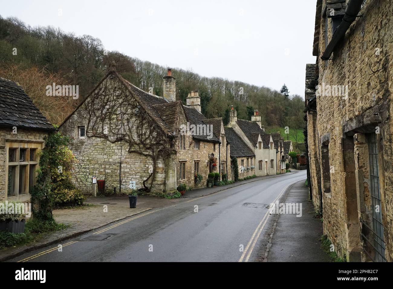 Exterior ancient architecture and European design of 'Castle Combe village' conservation area on the southernmost edge of the Cotswold- England, UK Stock Photo