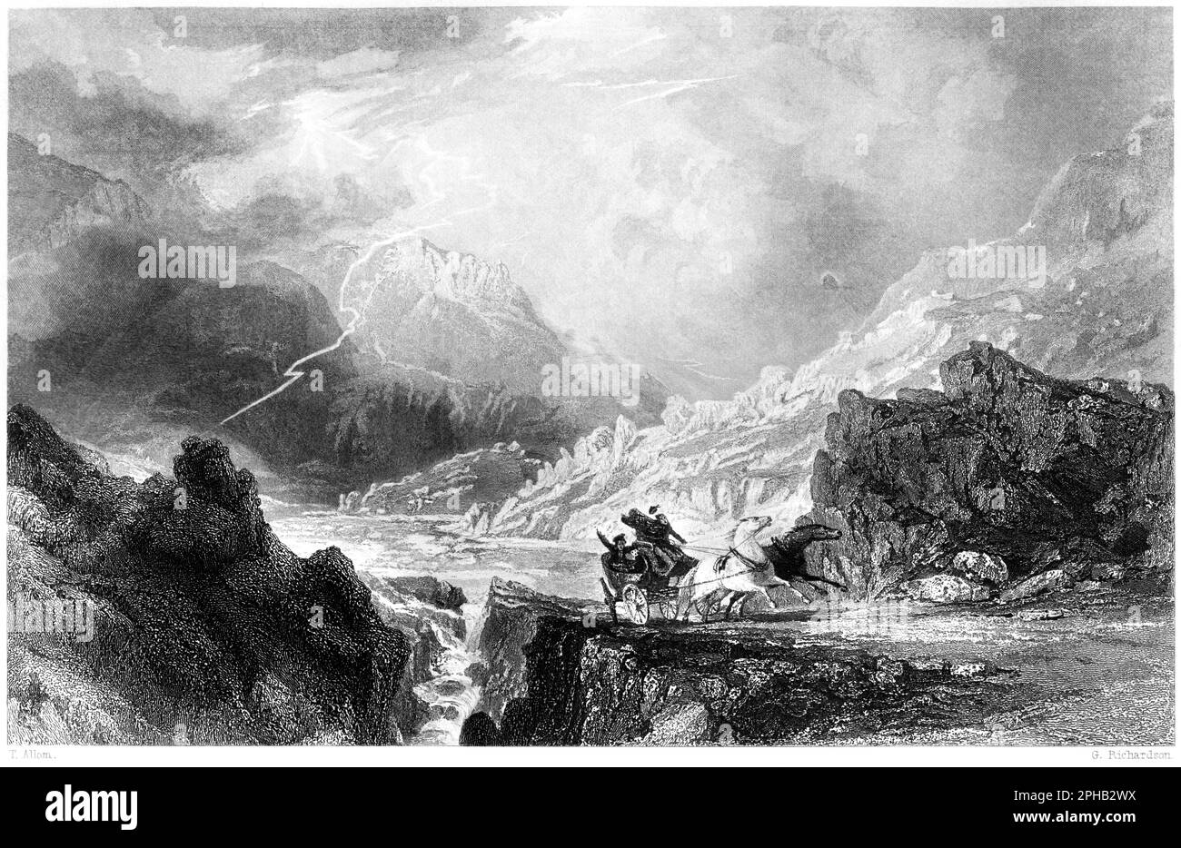 An engraving of Glencroe (Glen Croe) between Loch Long and Cairn Dhu, Scotland UK scanned at high resolution from a book printed in 1840. Stock Photo