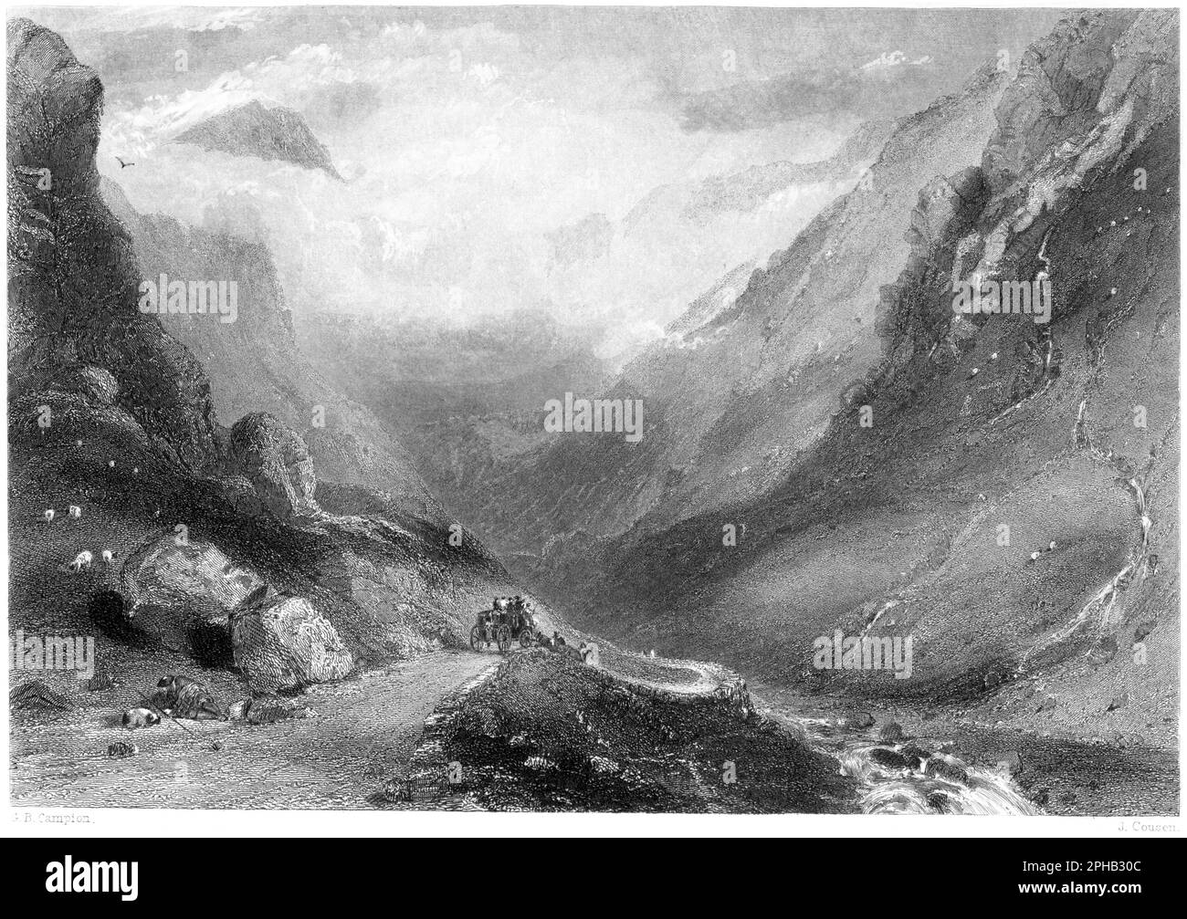An engraving of the Vale of Glencroe (Glen Croe), Argyleshire, Scotland UK scanned at high resolution from a book printed in 1840. Stock Photo