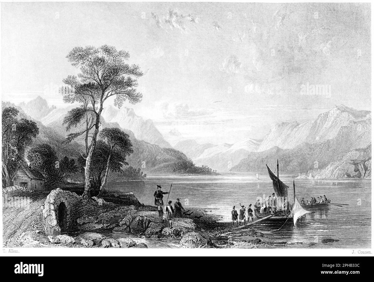 An engraving of Loch Lomond from below Tarbet, Dunbartonshire, Scotland UK scanned at high resolution from a book printed in 1840. Stock Photo