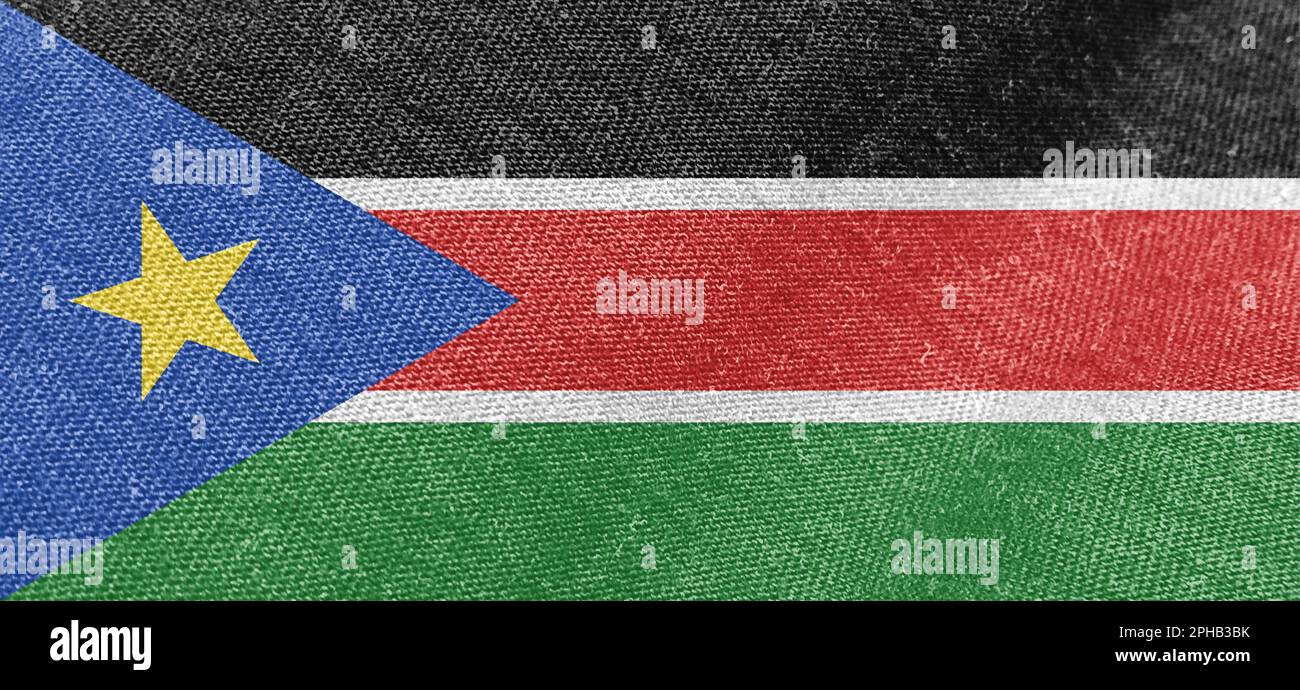 South Sudan flag fabric cotton material wide flag wallpaper Stock Photo