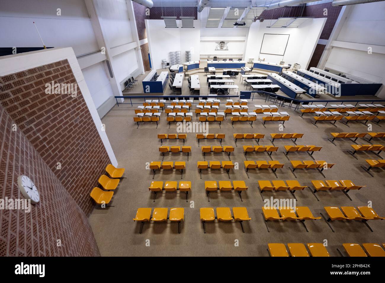 Stuttgart, Germany. 27th Mar, 2023. Empty seats stand in the courtroom