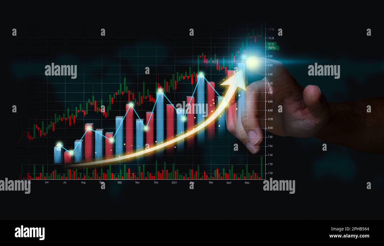 Businessman plan graph growth and increase of chart positive indicators