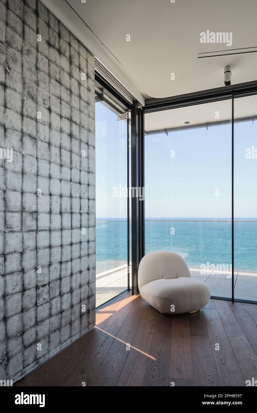 Feature sliding door separating master bedroom and ensuite bathroom