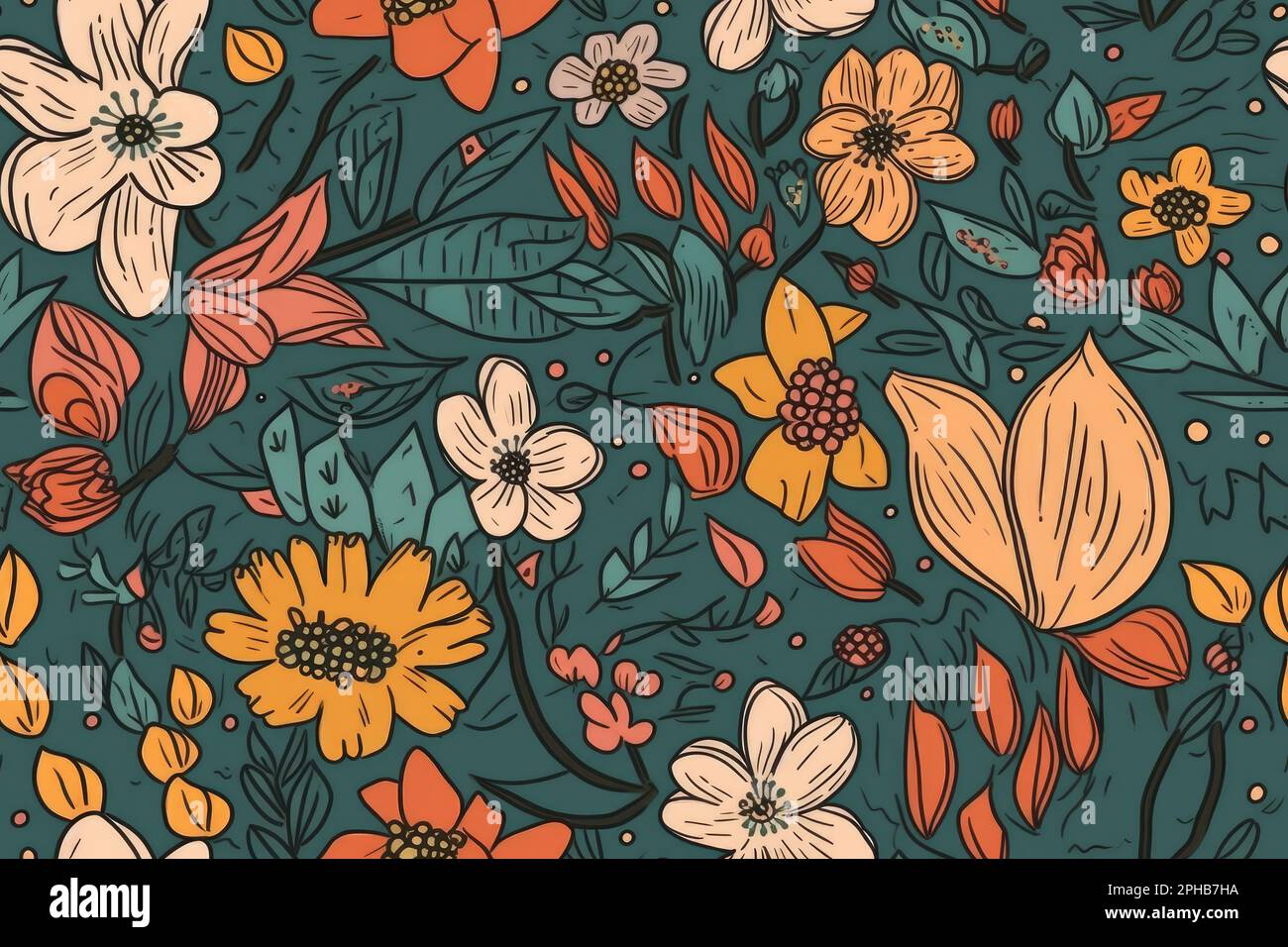 Spring flowers abstract seamless background pattern. Generative ai Stock Photo