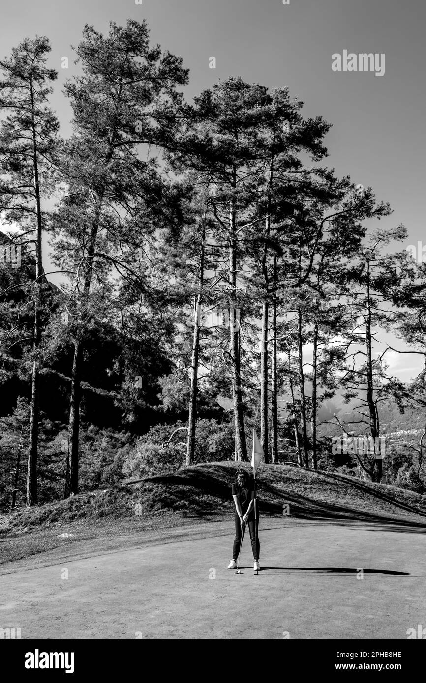 Golf Course Putting Green Panorama Black And White Stock Photos 