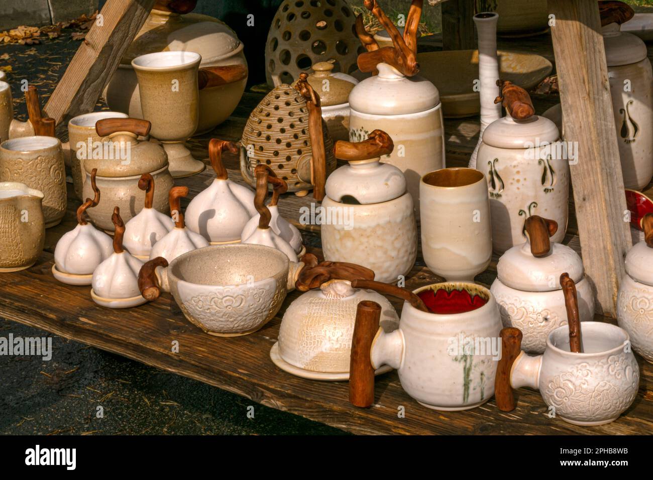 Traditional homemade pottery at a traditional crafts fair Stock Photo