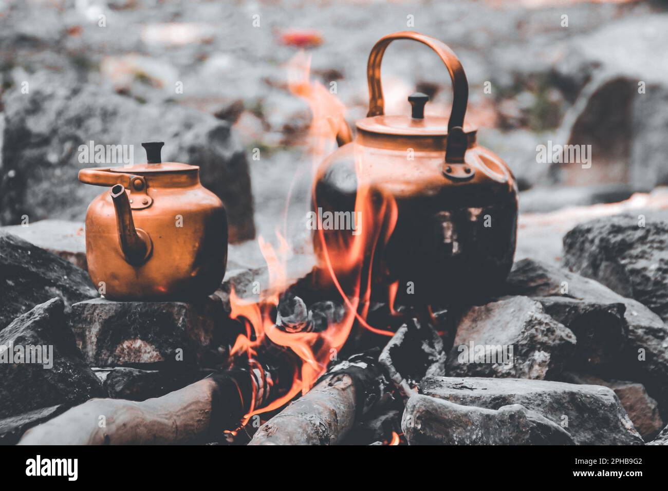 Hot fire tea in a pleasant morning Stock Photo - Alamy