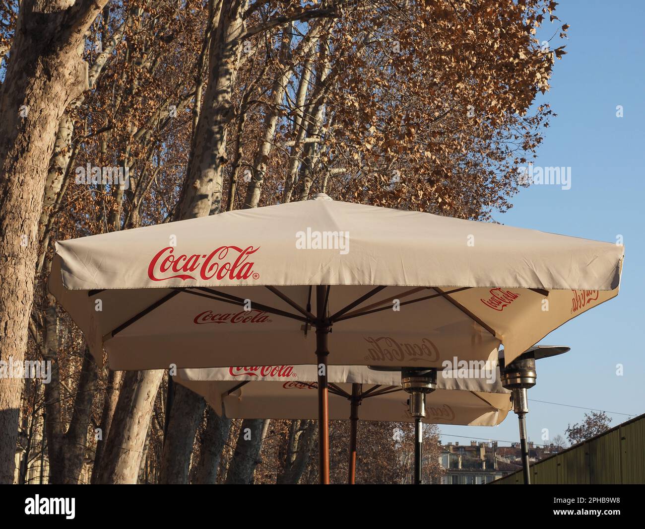 TURIN, ITALY - CIRCA FEBRUARY 2023: Coca Cola sign on alfresco bar umbrella  Stock Photo - Alamy