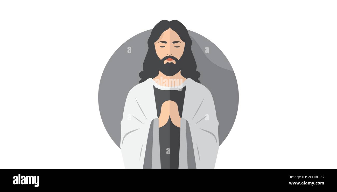 Jesus Christ with praying , flat design isolated on white background