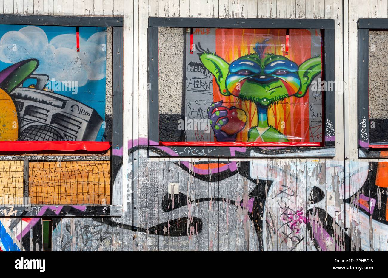 Graffiti, Reichsbahnausbesserungswerk RAW, Friedrichshain, Berlin, Germany Stock Photo