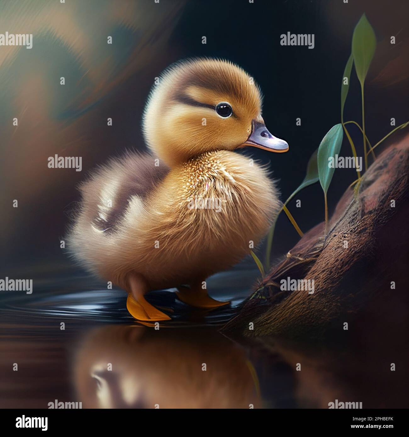 little baby duck cute standing on the lake image Stock Photo