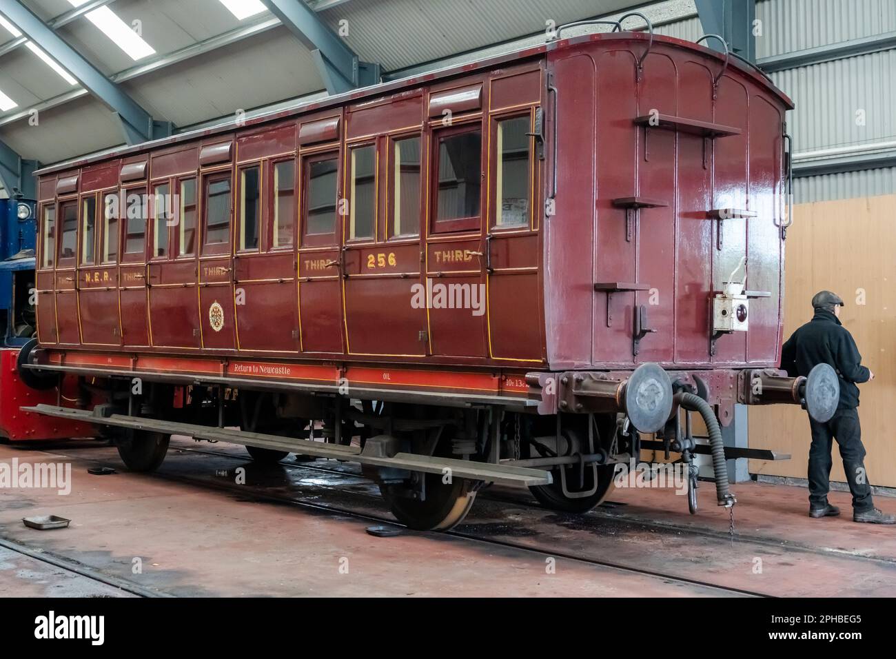 A vintage steam train carriage at Tanfield Railway - the World's oldest railway in Tanfield, County Durham, UK. Stock Photo