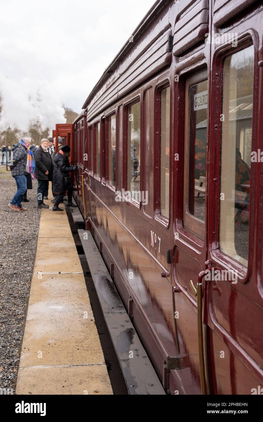 A vintage steam train carriage at Tanfield Railway - the World's oldest railway in Tanfield, County Durham, UK. Stock Photo