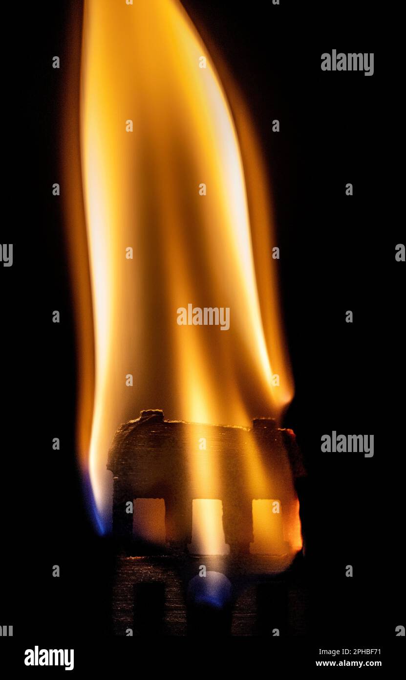 Conceptual image of a burning house Stock Photo