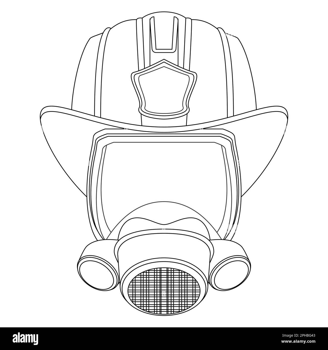 Firefighter Coloring page. Mask and Helmet. Head of a firefighter. Colorful vector illustration on a white background. Stock Vector