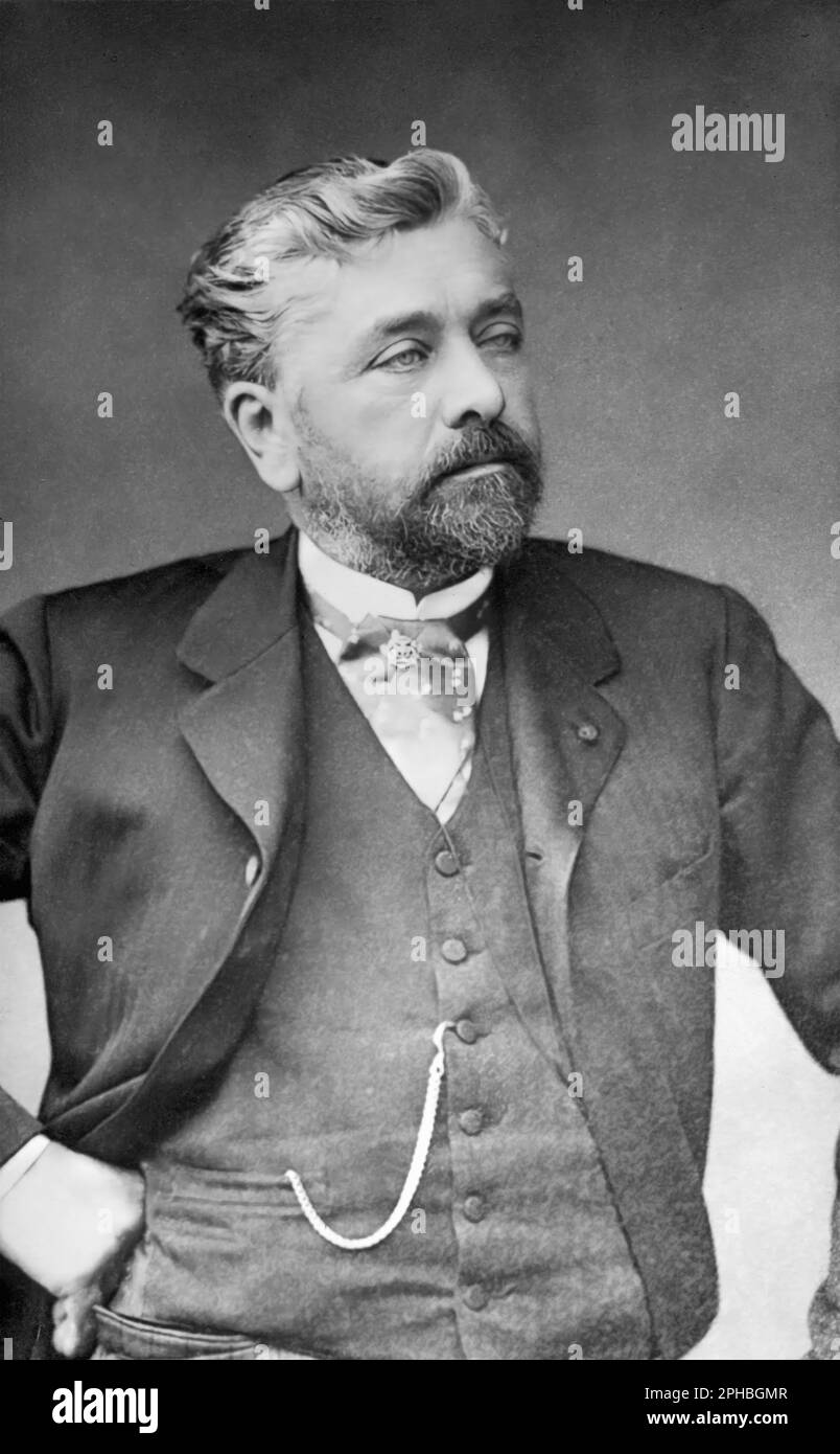 Gustave Eiffel. Portrait of  the French civil engineer, Alexandre Gustave Eiffel (1832-1923), c. 1889.  Eiffel is best known for the world-famous Eiffel Tower, designed by his company and built for the 1889 Universal Exposition in Paris, and his contribution to building the Statue of Liberty in New York. Stock Photo
