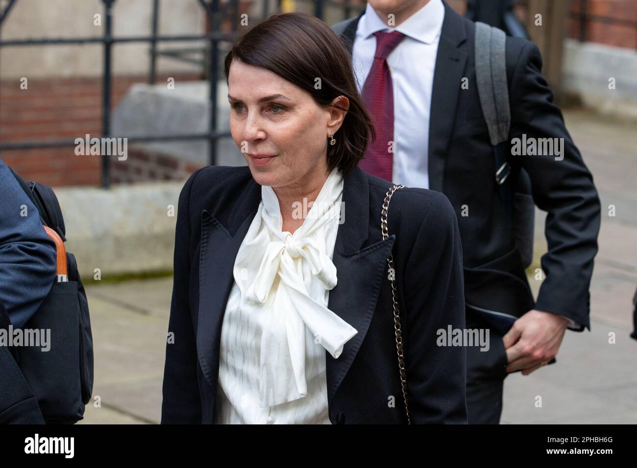 London, UK. 27th Mar, 2023. 27th March 2023, London, Sadie Frost leaves the Royal Courts of Justice, Britain's High Court in London, after a hearing claim over allegations of unlawful information gathering brought against publisher Associated Newspaper Limited (ANL). Sadie Frost is sueing ANL alongside Sir Elton John, David Furnish, Liz Hurley, Prince Harry, Former Liberal Democrat MP Sir Simon Hughes and Baroness Doreen Lawerence. Credit: Lucy North/Alamy Live News Stock Photo