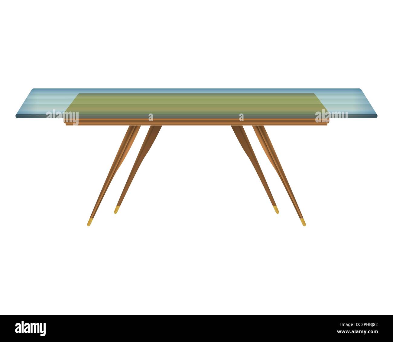 Glass tabletop wood table top view in realistic style. Transparent table top. Home wooden furniture design. Colorful vector illustration isolated on a Stock Vector