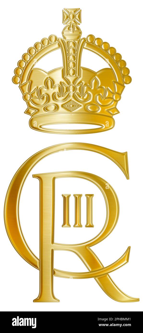UK, year 2023, Coronation, Charles III third cipher symbol gold style, United Kingdom, illustration Stock Photo