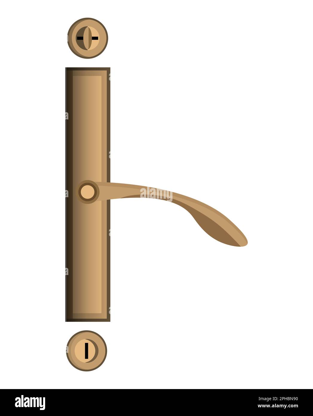 Doors handles in realistic style. Modern steel metal handles anf keyhole for furniture. Colorful