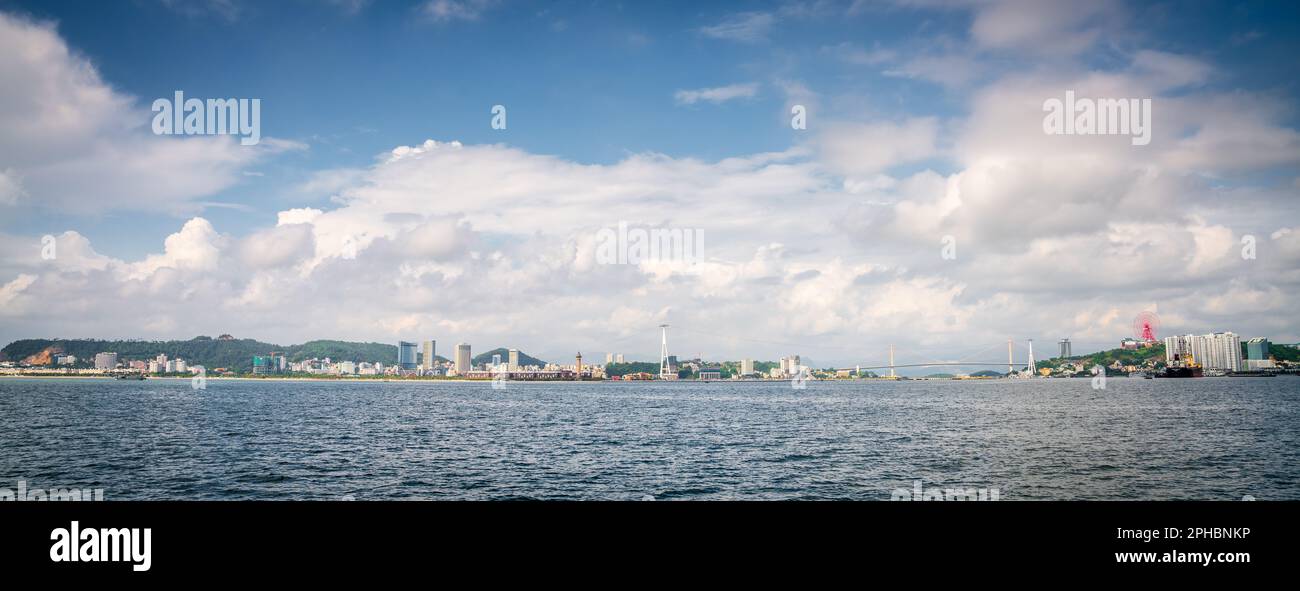 Seaside view of Ha Long City and Bai Chay Bridge in Vietnam Stock Photo