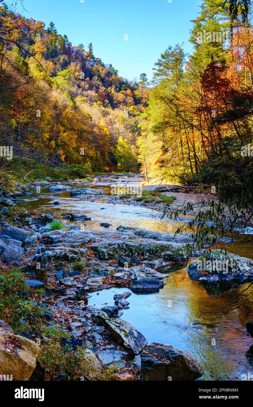Scenic view of Big Laurel Creek in North Carolina in fall Stock Photo