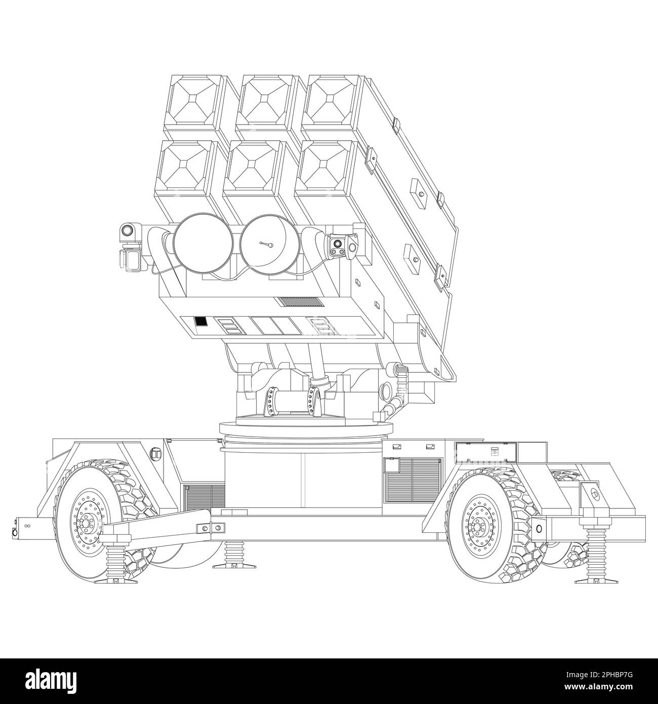 Anti - aircraft air defense system Aspide Coloring Book. Skyguard NASAMS. MIM-104 Patriot. Vector illustration isolated on white background. Stock Vector
