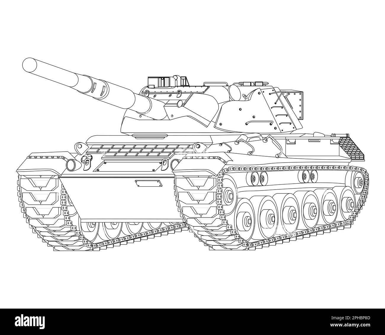 German Leopard I main battle tank Coloring Page. Military vehicle. Illustration isolated on white background. Stock Photo