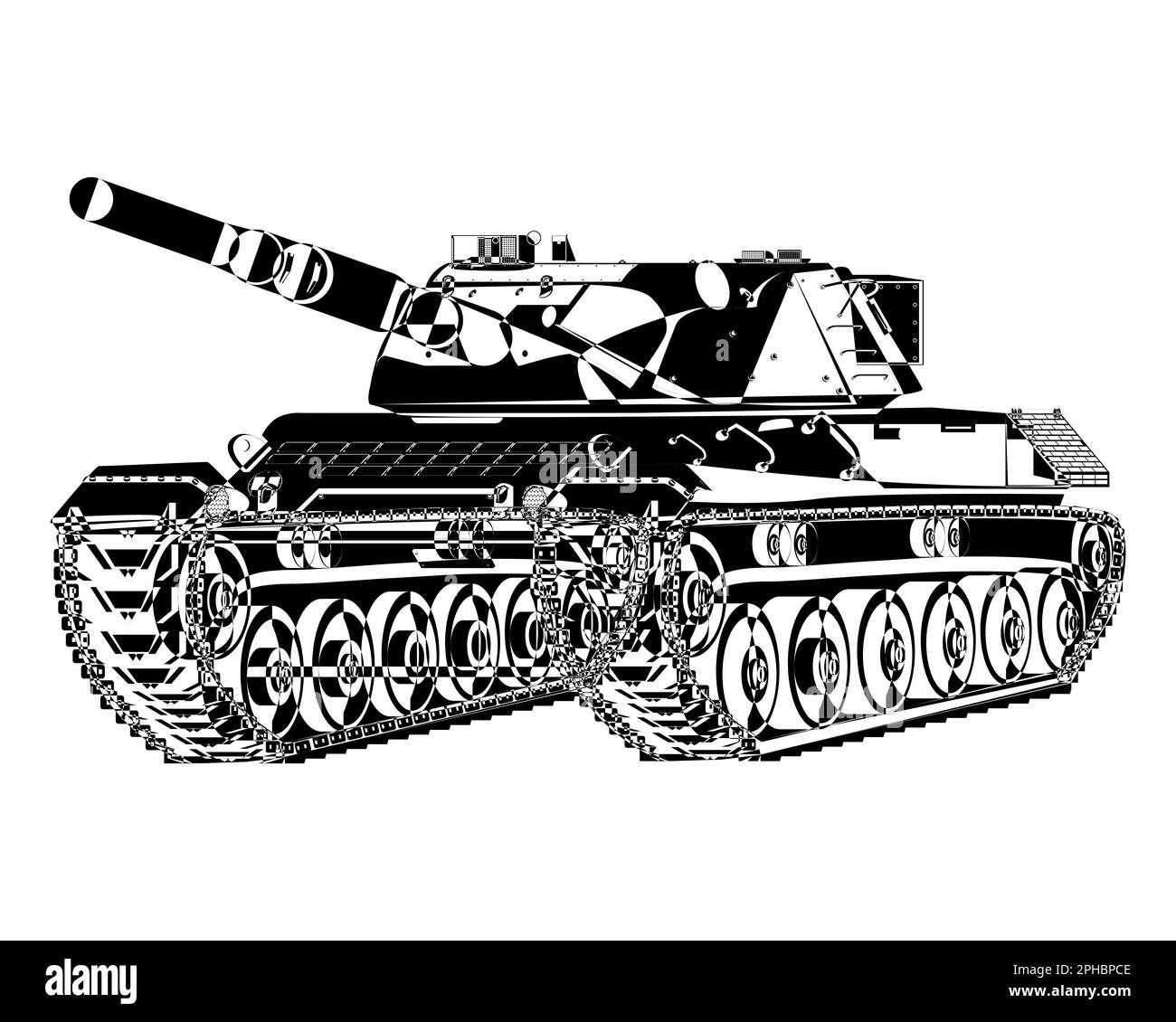 German Leopard I main battle tank in line art style. Military vehicle. Vector illustration isolated on white background. Stock Vector