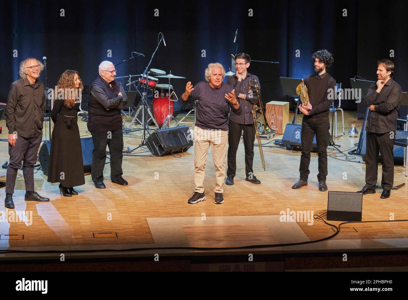 Teatro Corallo, Bardolino (VR), Italy, March 26, 2023, Tullio Solenghi performing with Alessandro Nidi and Ensemble  during  Tullio Solenghi & Nidi En Stock Photo