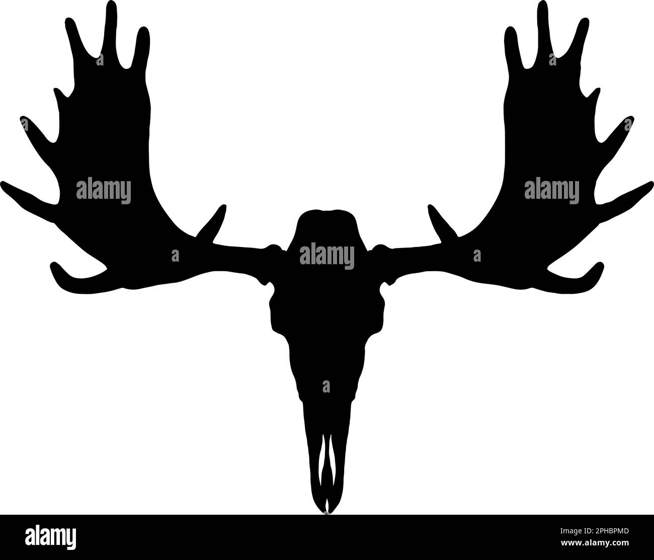 Moose skull with antlers silhouette in black Stock Vector