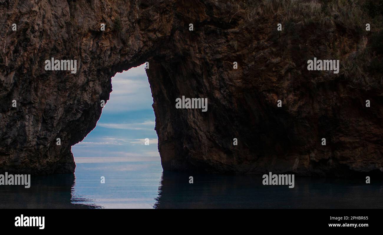 Aerial View of the Coast, Italy. Rock in the Tyrrhenian Sea. Praia