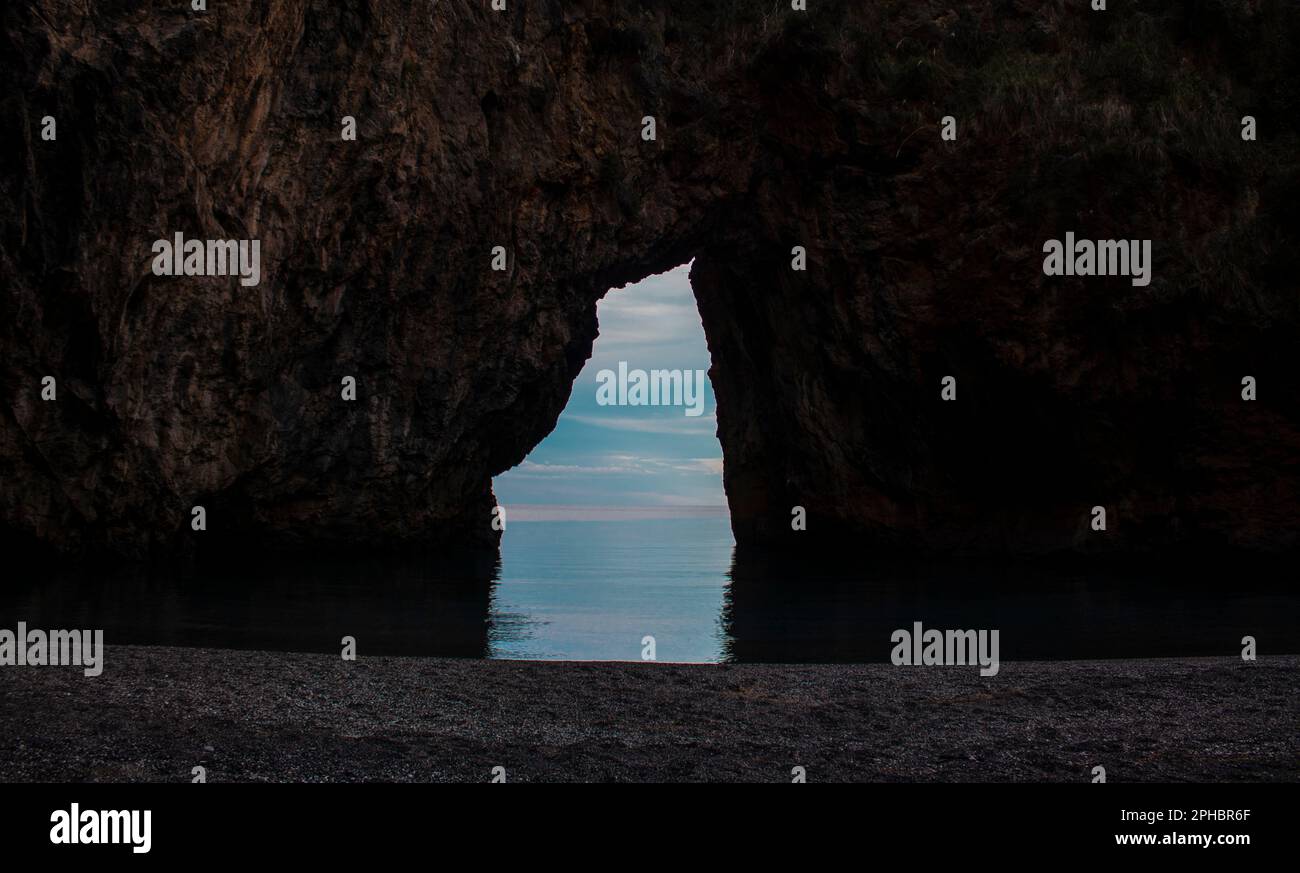 Aerial View of the Coast, Italy. Rock in the Tyrrhenian Sea. Praia