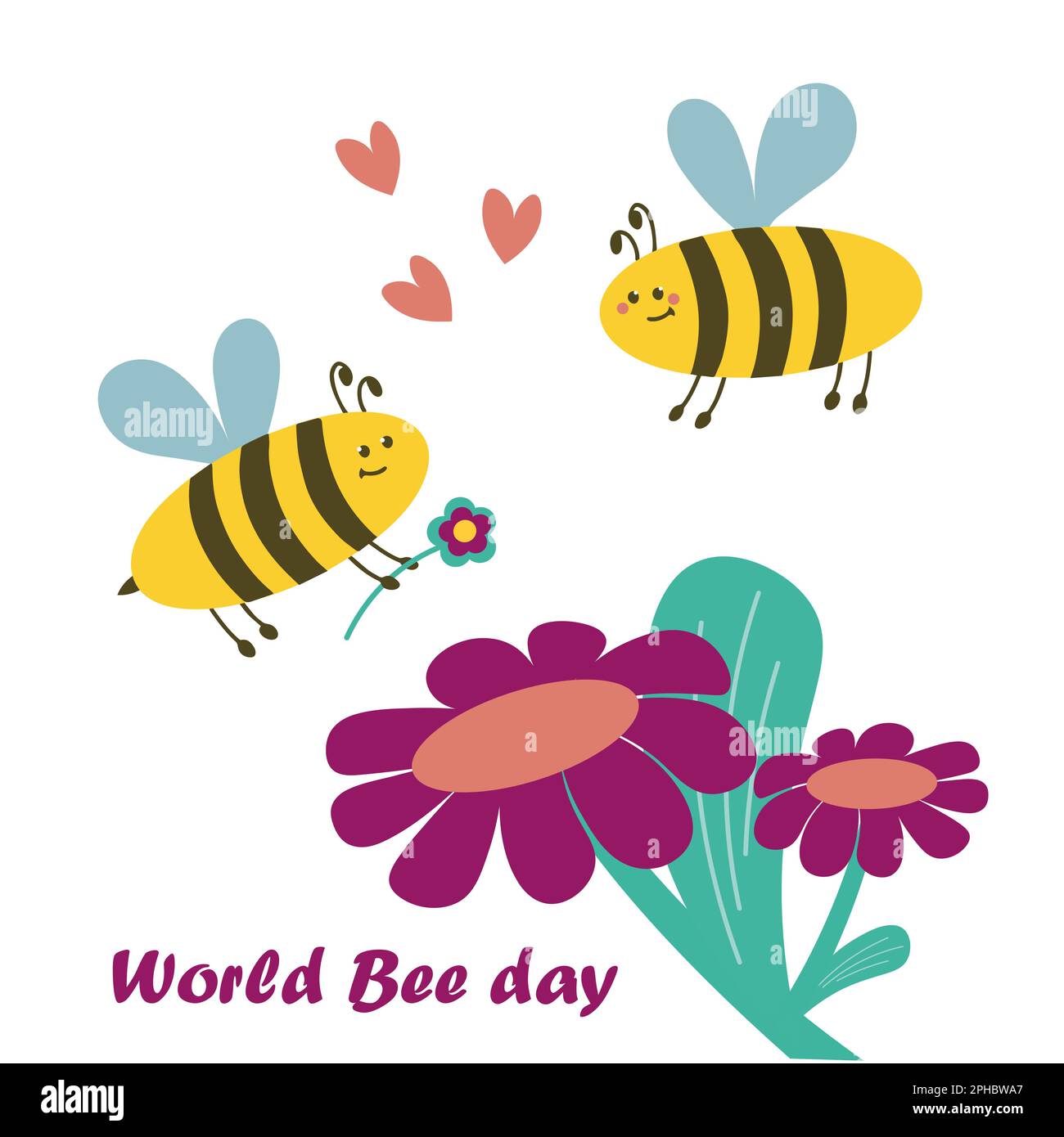 Two Bees In Love Fly Towards Each Other World Bee Day Cartoon Character For Postcard