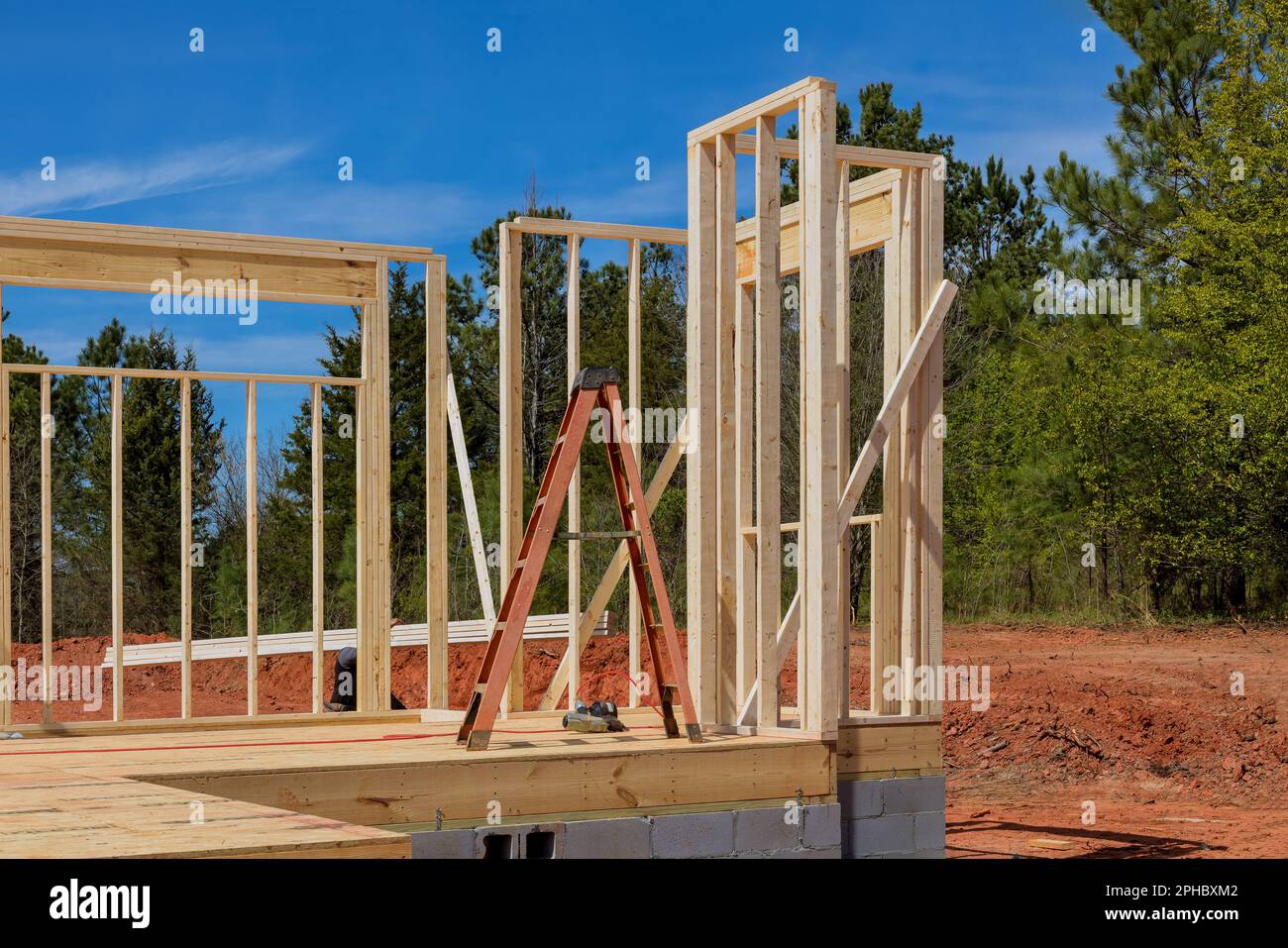 Construction of beam built home with wooden framework frame house is ...