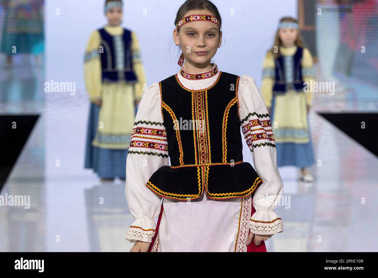 Moscow, Russia. 26th of March, 2023. Models present traditional Russian ...