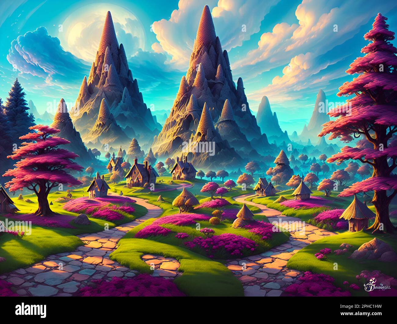 A charming Fantasy Fairy Homes. AI generated illustration Stock Photo