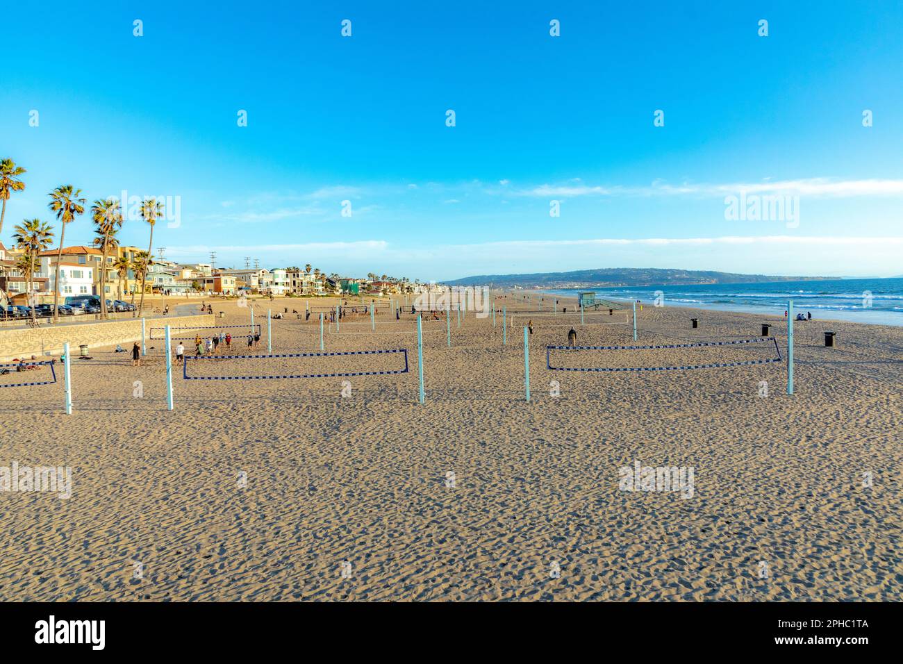 volleyball field at Manhattan Beach near Los Angeles in sunset mood, USA Stock Photo