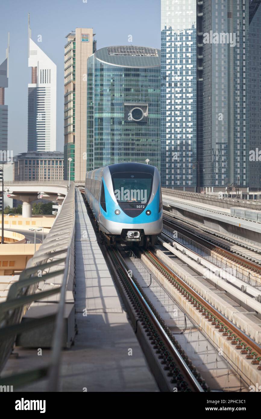 Dubai, UAE March 21 2014 Fully automated train from the Dubai Metro