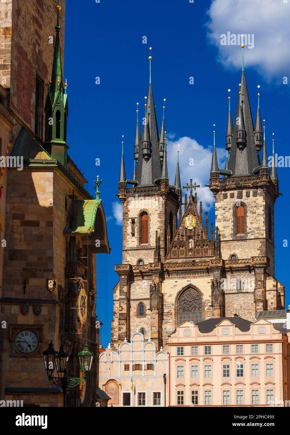 Prague famous landmarks. Church of Our Lady before Tyn gothic twin