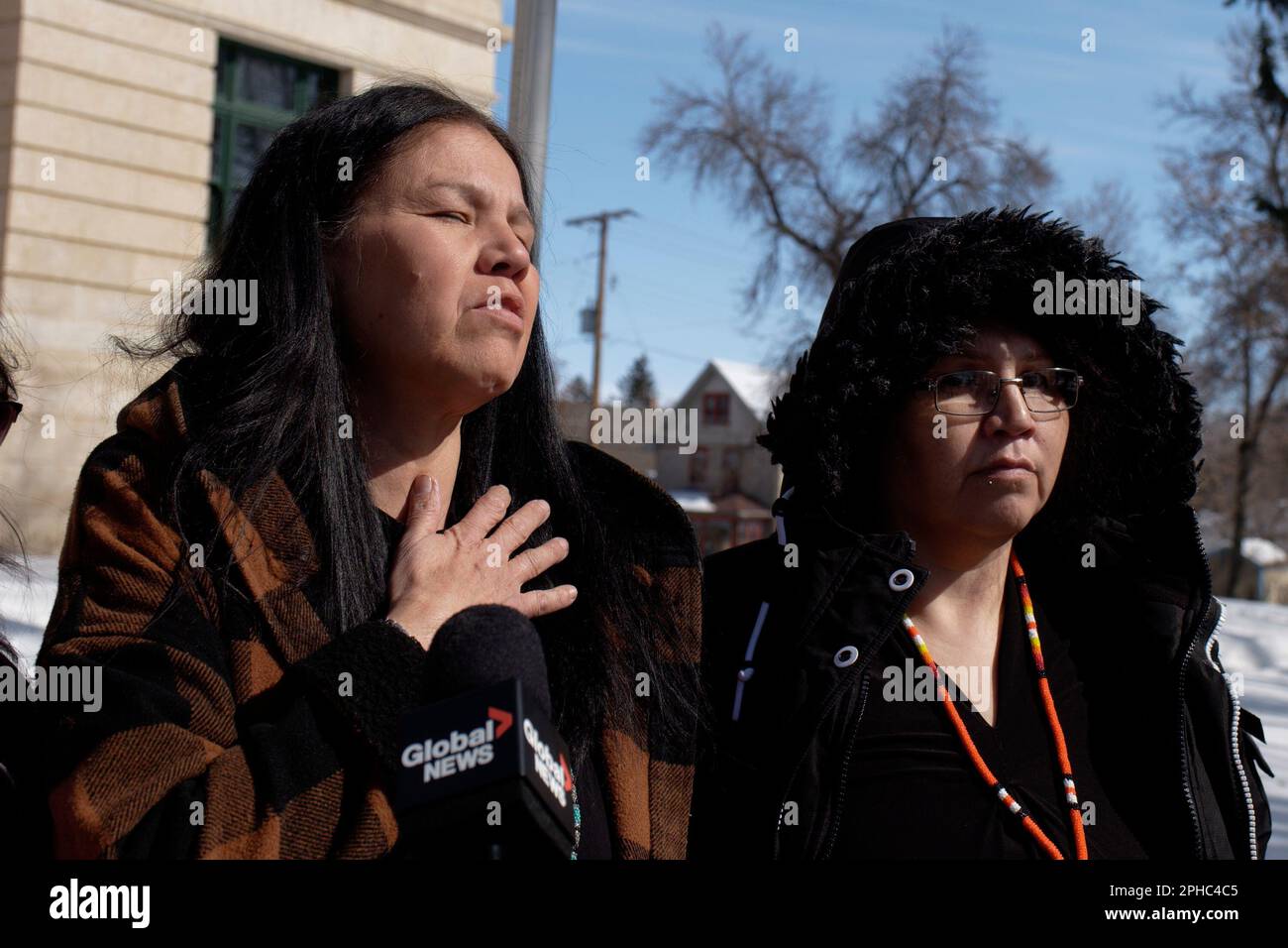 Yorkton, Canada. 27th Mar, 2023. Odelia and Nerissa Quewezance, from