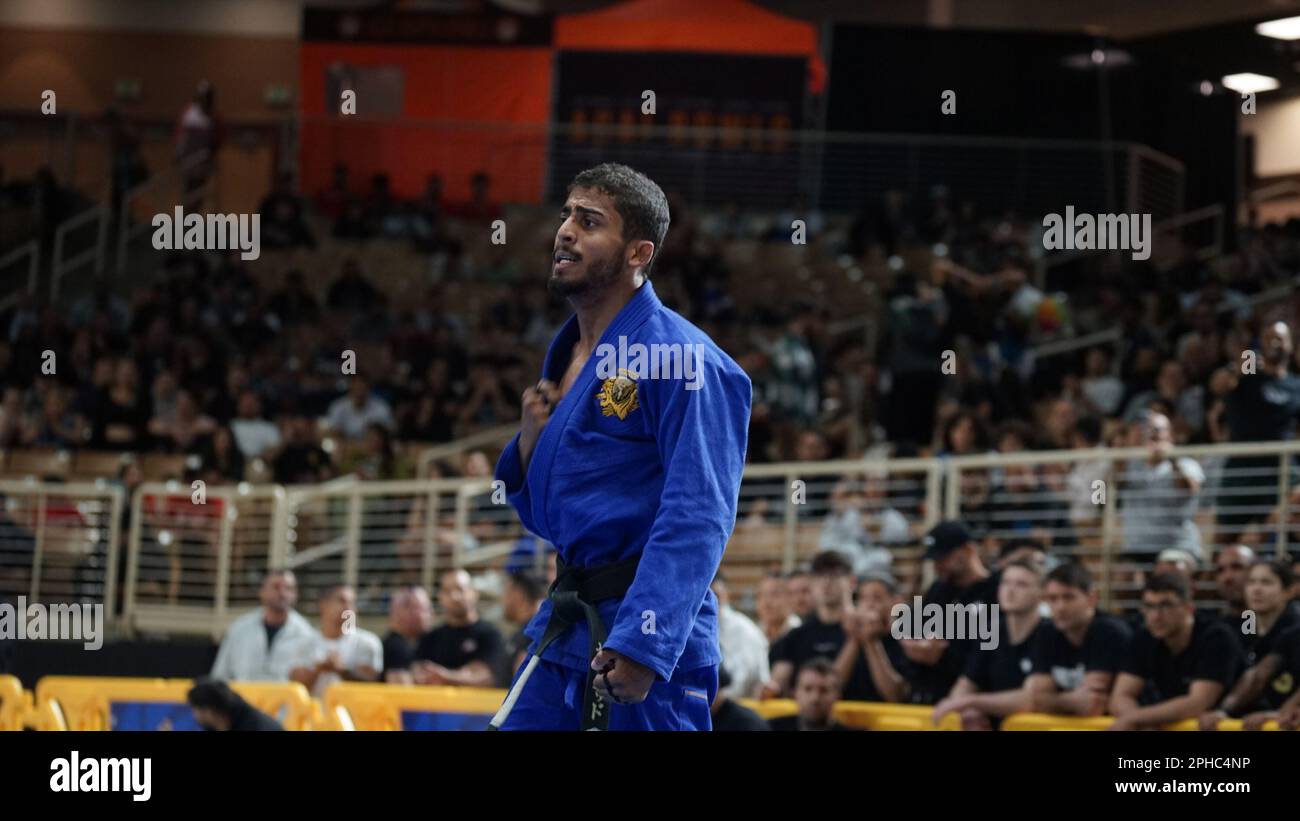 Orlando, FL, USA. 26th Mar, 2023. ORLANDO, FLORIDA - MARCH 26: Zayed  Abdulnaser A A Alkatheeri (Alliance) def. Hiryu Niwa (Art of Jiu Jitsu) via  advantages (3-0) during IBJJF PAN AMS 2023